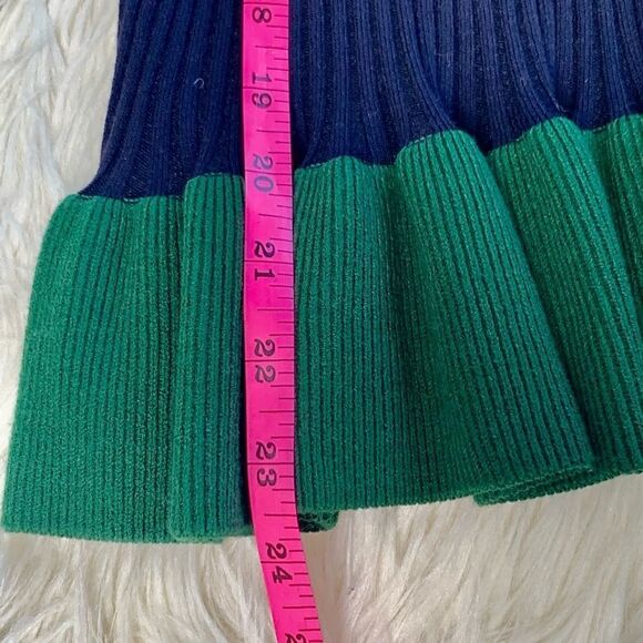 Ann Taylor Green & Blue Ruffle Cuffs Long Sleeve Rib Knit Peplum Sweater - Picture 10 of 10